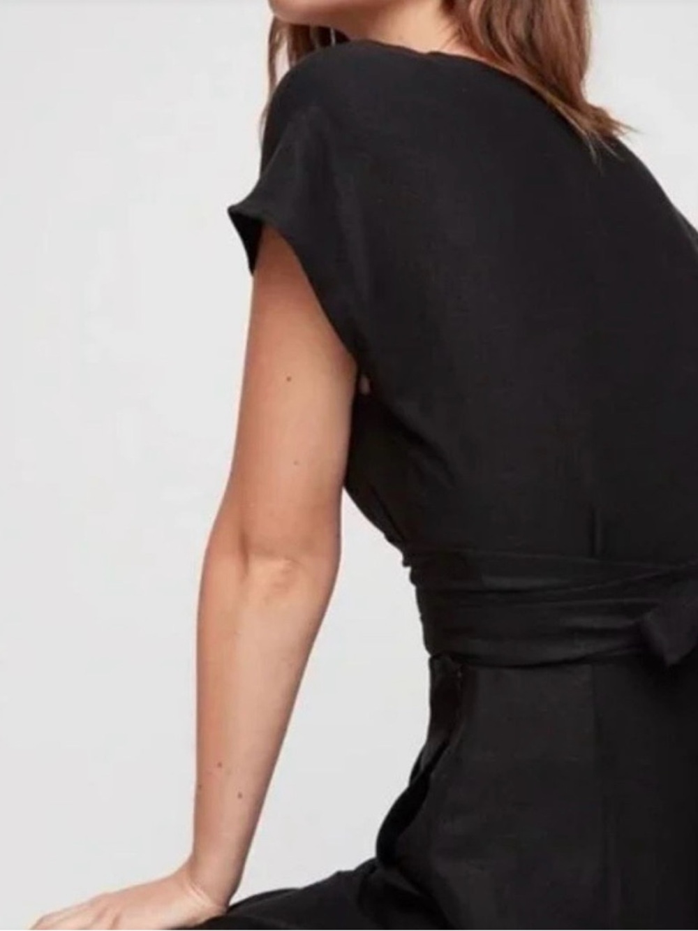 Wilfred Black Wide-Leg linen Jumpsuit with Wrap Top - Picture 2 of 5